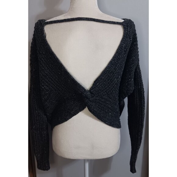 Ruby Moon Large Grey Knit Wool Alpaca Crop Open Oversized Casual Sweater - Picture 2 of 4